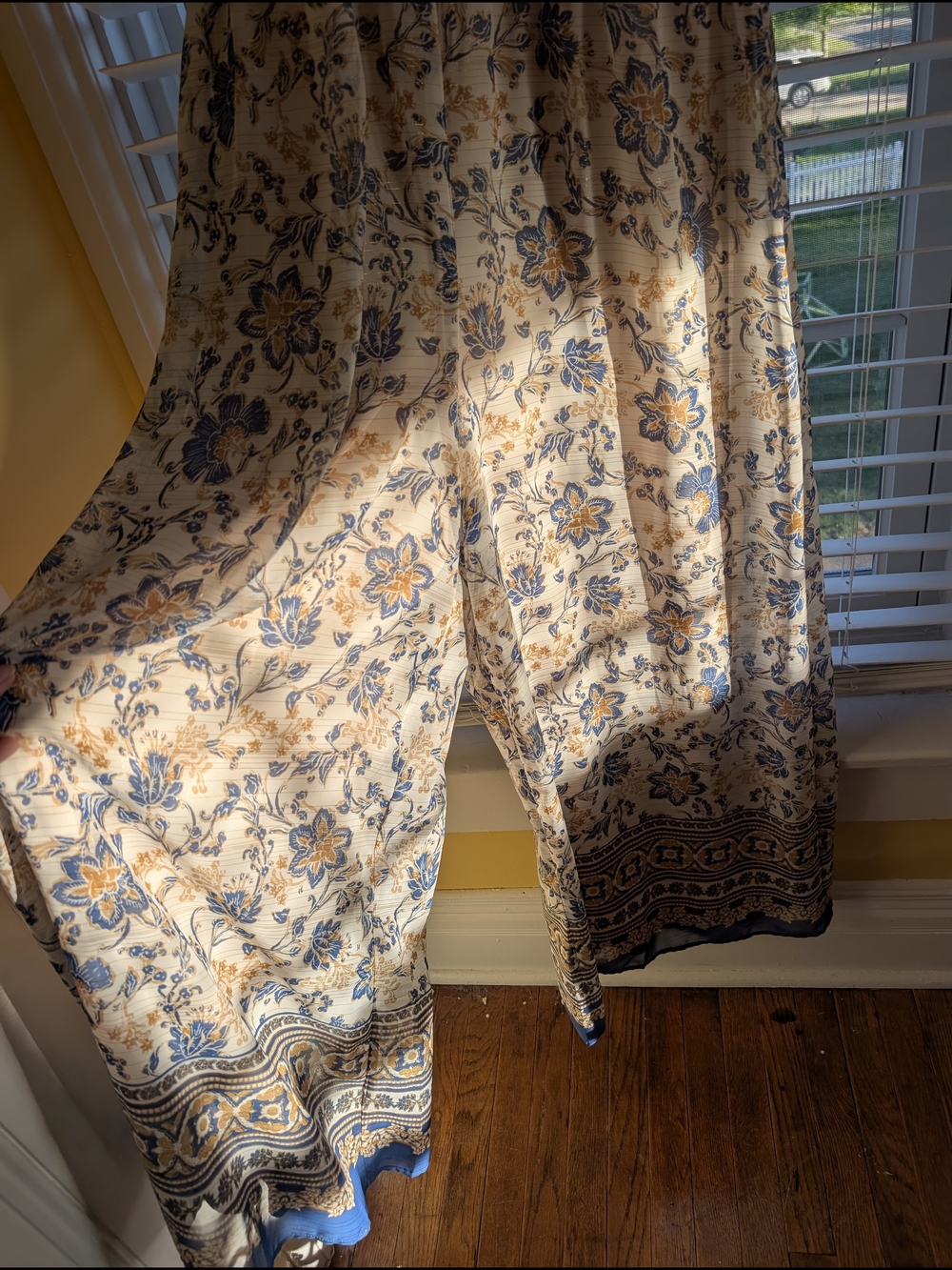 1. State Beige Floral Printed Wide-Leg Jumpsuit with Blue Accents